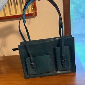 Bally Teal Shoulder Bag with Front Pockets